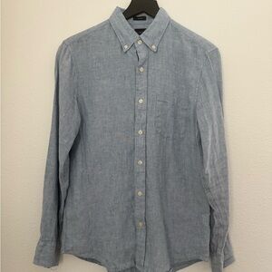 J. Crew Men's Linen Blend Blue Button-Down Shirt